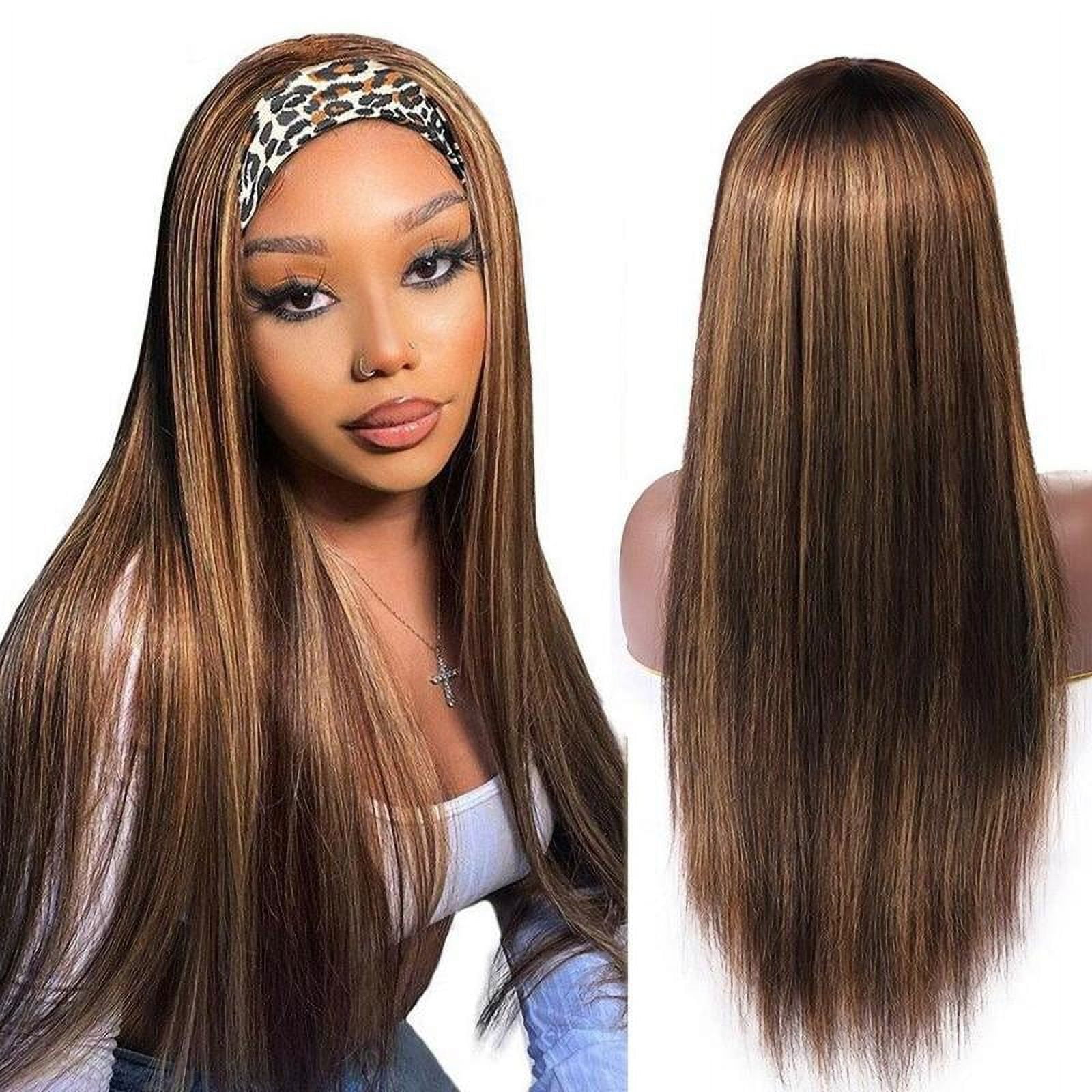 4/30 Ombre Highlight Headband Wig Human Hair Straight Glueless None Lace Front Headband Wig Brazilian Virgin Hair Wigs for Black Women - 24 inch
