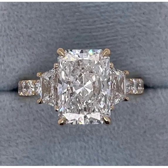 4.30CT Radiant Cut Lab Created Diamond Engagement Gift Ring Solid 14k Yellow Gold Plated