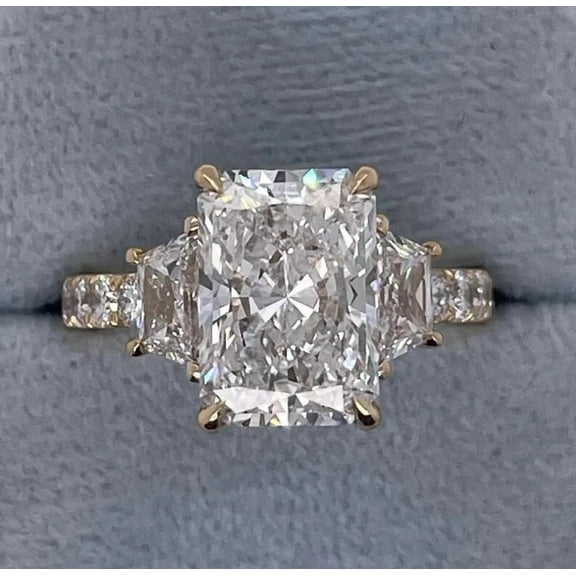 4.30CT Radiant Cut Lab Created Diamond Engagement Gift Ring Solid 14k Yellow Gold Plated