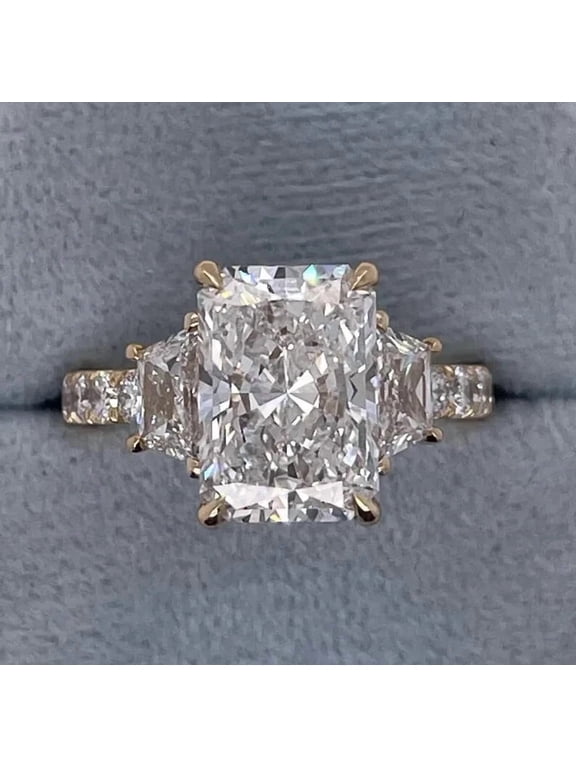 4.30CT Radiant Cut Lab Created Diamond Engagement Gift Ring Solid 14k Yellow Gold Plated
