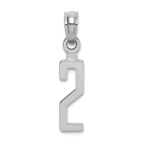 4.32mm 14k Solid White Gold Polished Sport game Number 2 Pendant Necklace Pendant for Women