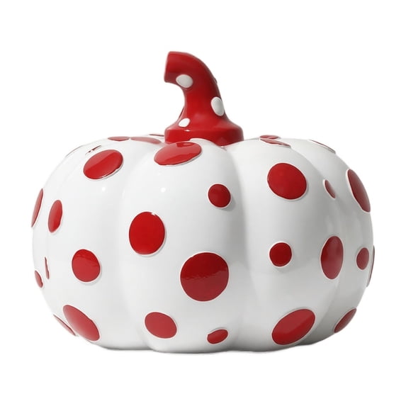 4.33×4.72in Fall Decorations for Home Polka Dot Art Round Pumpkin Decor Durable Glossy Red and White Accent Entryway Table Decor Centerpiece Table Decorations Home Decor for Shelves Mantel