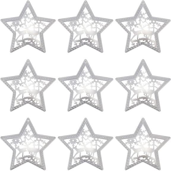4.33 Inch 10PCS Rustic Silver Stars Hollow Out Galvanized Metal Barn Star Ornament Three Dimensional Christmas Tree Star