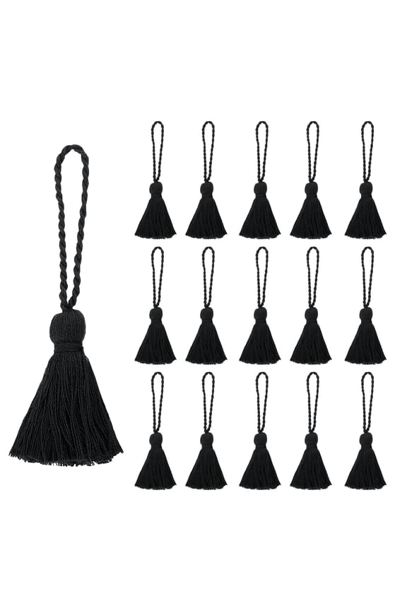 4.33" Mini Tassels, 16 Pcs Cotton Tiny Craft Tassels for Earring Jewelry Making Keychain Bookmarks Pendant Home Decor DIY Crafts, Black