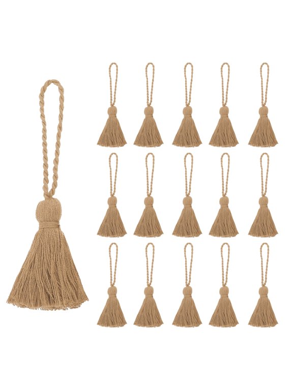 4.33" Mini Tassels 16Pcs Cotton for Earring Jewelry Making Keychain Bookmarks Pendant Home Decor Khaki