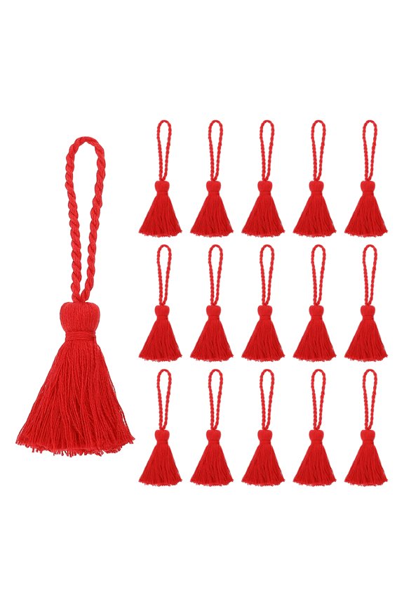4.33" Mini Tassels, 16 Pcs Cotton Tiny Craft Tassels for Earring Jewelry Making Keychain Bookmarks Pendant Home Decor DIY Crafts, Red 1