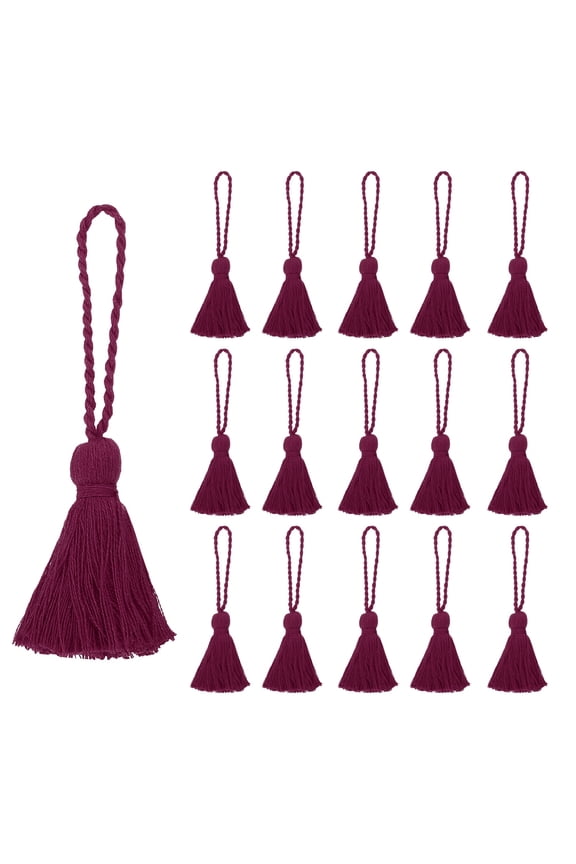4.33" Mini Tassels, 16 Pcs Cotton Tiny Craft Tassels for Earring Jewelry Making Keychain Bookmarks Pendant Home Decor DIY Crafts, Red 2
