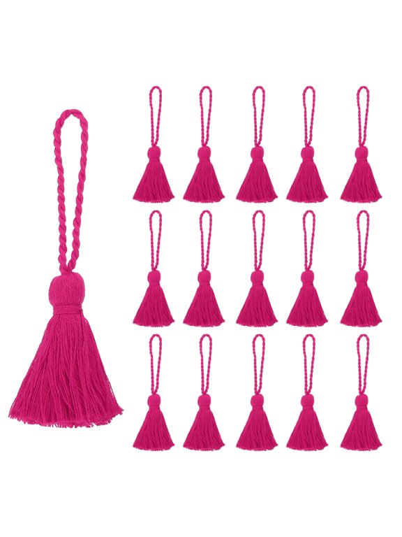 4.33" Mini Tassels 16Pcs Cotton for Earring Jewelry Making Keychain Bookmarks Pendant Home Decor Rose Red
