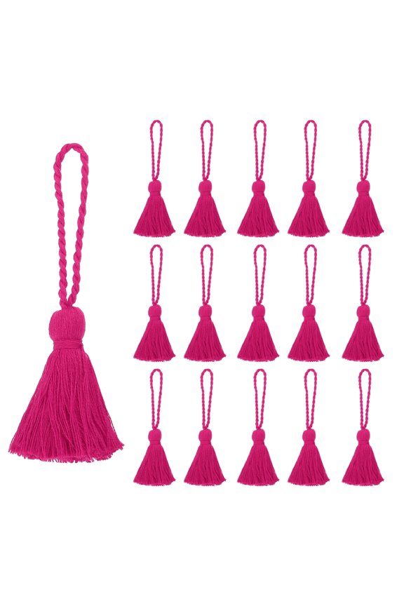 4.33" Mini Tassels, 16 Pcs Cotton Tiny Craft Tassels for Earring Jewelry Making Keychain Bookmarks Pendant Home Decor DIY Crafts, Rose Red