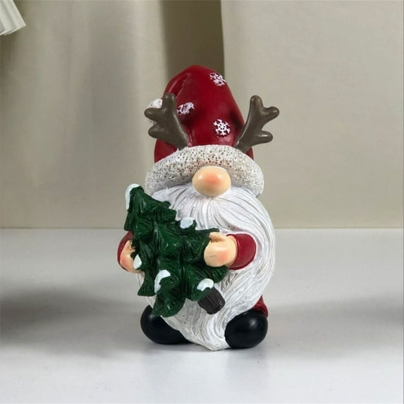 4.33Inch Christmas Gnomes Decor Resin Figurines with Red Hats and Snowflake Design, Cute Collectible Holiday Statue for Table Decor, Happy Xmas Gift to Celebrate Festive Home Centerpiece Decoration