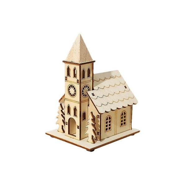4.33Inch Christmas Wooden Village Houses with Light, Unfinished Rustic Holiday Village Decorations - Perfect for Christmas Table Centerpieces, Christmas Decorations & Gifts, DIY Crafts