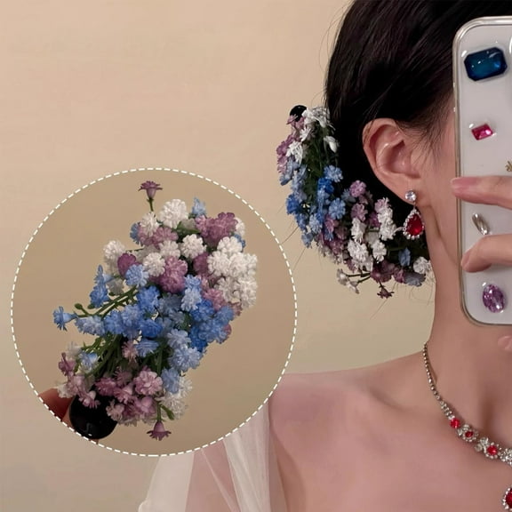 4.33in Castle Princess Oil Painting Style Hair Clip - Artificial Baby's Breath Flower Headdress, Multicolor Plastic Hair Accessory for Girls' Christmas Party Dress & Festive Outfits