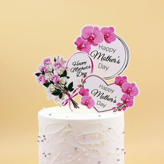 4.33x6.69in Mother's Day Cake Decoration Ribbon Bouquet Flower Insert Card Baking Topper for Party Dessert Cupcake Celebration Supplies