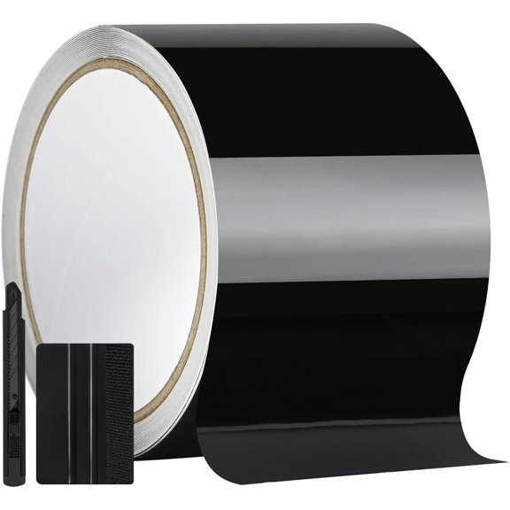 4" × 30 FT Gloss Black Vinyl Wrap Air Release Film, Chrome Delete Window Trim Sticker, Car Door Sill Anti-Scratch Protector Decal with Full Installation Tool Kit