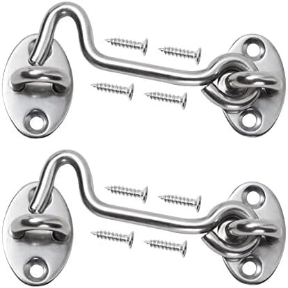 4" Barn Door Latch Door Lock Hardware, 2 Pack Sliver Sliding Door Lock Eye Hook Latch with Screws, Rust-Resistant Metal Gate Latch, Privacy Hooks Latch for Inside Door, Wooden Fence, Garage Door