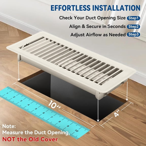 4" x 12" Floor Register Vent Covers 6-Pack, Walkable Powder-Coated Metal Vent Covers with Adjustable Airflow, Curved Safe Edges for Floor/Wall, Black