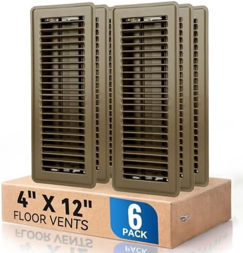 4" x 12" Floor Register Vent Covers 6-Pack, Walkable Powder-Coated Metal Vent Covers with Adjustable Airflow, Curved Safe Edges for Floor/Wall, Brown