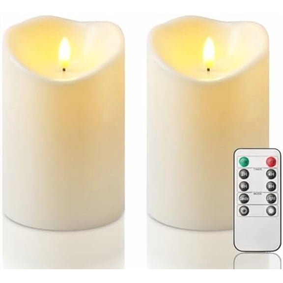 4"x6" Outdoor Waterproof Flameless Candles with Timers and Remote Control, Battery Operated Candles, LED Plastic Candles, Ivory White, Set of 2