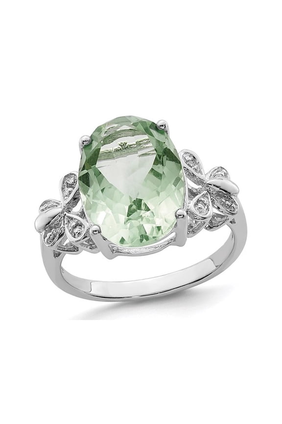 4.35 Carat (Ctw) Oval-Cut Green Quartz Ring in Sterling Silver