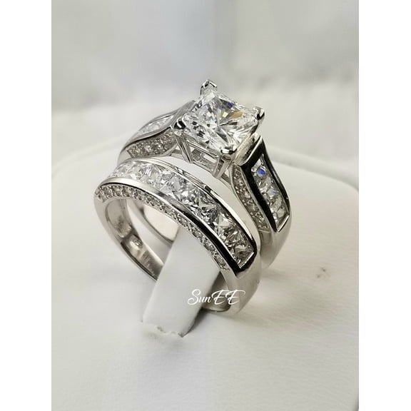 4.35ct Princess Cut Bridal Wedding Engagement Ring Diamond Simulated 925 Sterling Silver Anniversary Ring SKU:00144