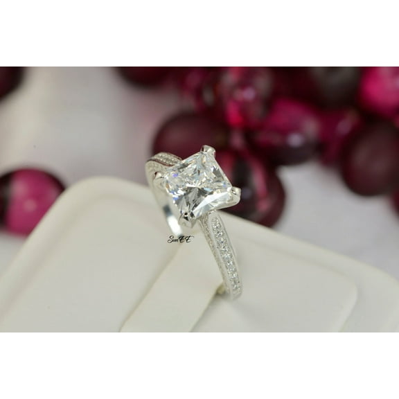 4.35ct Princess Cut Bridal Wedding Engagement Ring Diamond Simulated 925 Sterling Silver Anniversary Rings SKU:00166