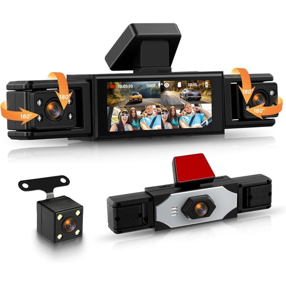 4 360? Cam Front and Rear Inside Left Right, 3.16-Inch FHD 1080P IPS Dashcam Supports Night Vision, Loop Recording, 24/7 Recording Parking Mode , Reverse View