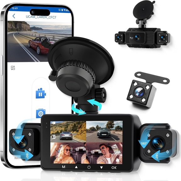 4 360? Camera Front and Rear Inside Left Right, 3 Inch Cam Support WiFi, -in Night Vision Motion Detection 24/7 Recording Parking Mode Reversing Help