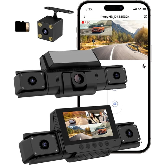 4 360 Dash Cam Front and Rear Inside & Left Right for , 1080P with GPS 2.4GHz WiFi & APP Control, IR Night Vision, WDR, G-Sensor,Loop Recording, 24H Parking Mode,32GB Card for Taxi