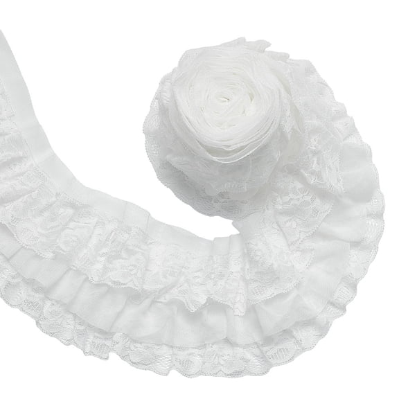 4.37 Yards 3 Layer Pleated Organza Lace Edge Trim 4 Inch Wide Gathered Ruffle Chiffon Ribbon White Pleated Edging Trimmings Fabric