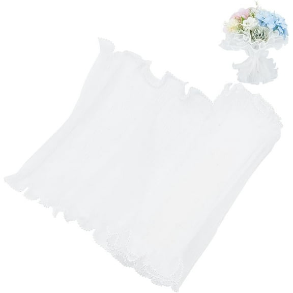 4.37 Yards Flower Wrapping Mesh Paper 11inch White Bouquet Packaging Paper Wrinkled Wavy Net Yarn with Double Pearl Edge for Mother's Day Wedding Flower Florist Supplies White