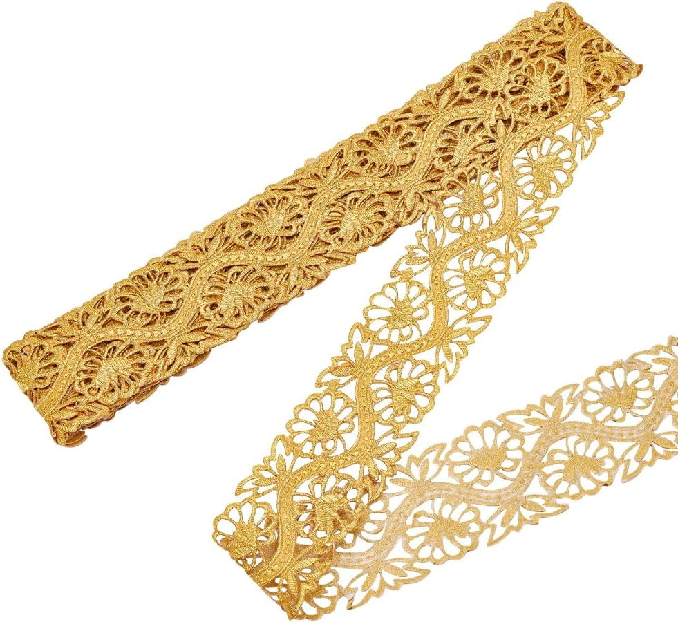 4.37 Yards Gold Embroidery Polyester Ribbons 2-3/8 inch Wide Sew on ...