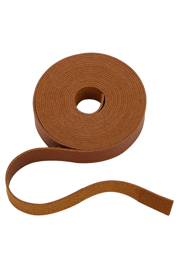 4.37Yards 0.79Inch Wide Brown Flat Leather Straps Roll Belt Wrap Lychee Pattern Leather Strips for DIY Craft Projects Pet Collars Belts Keychains