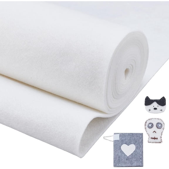 4.37Yards Thick Felt Roll 11.81inch Wide Craft Felt Cloth 3mm Thick Non-Woven Craft Fabric for Sewing Quilting Handwork Project DIY White Brown