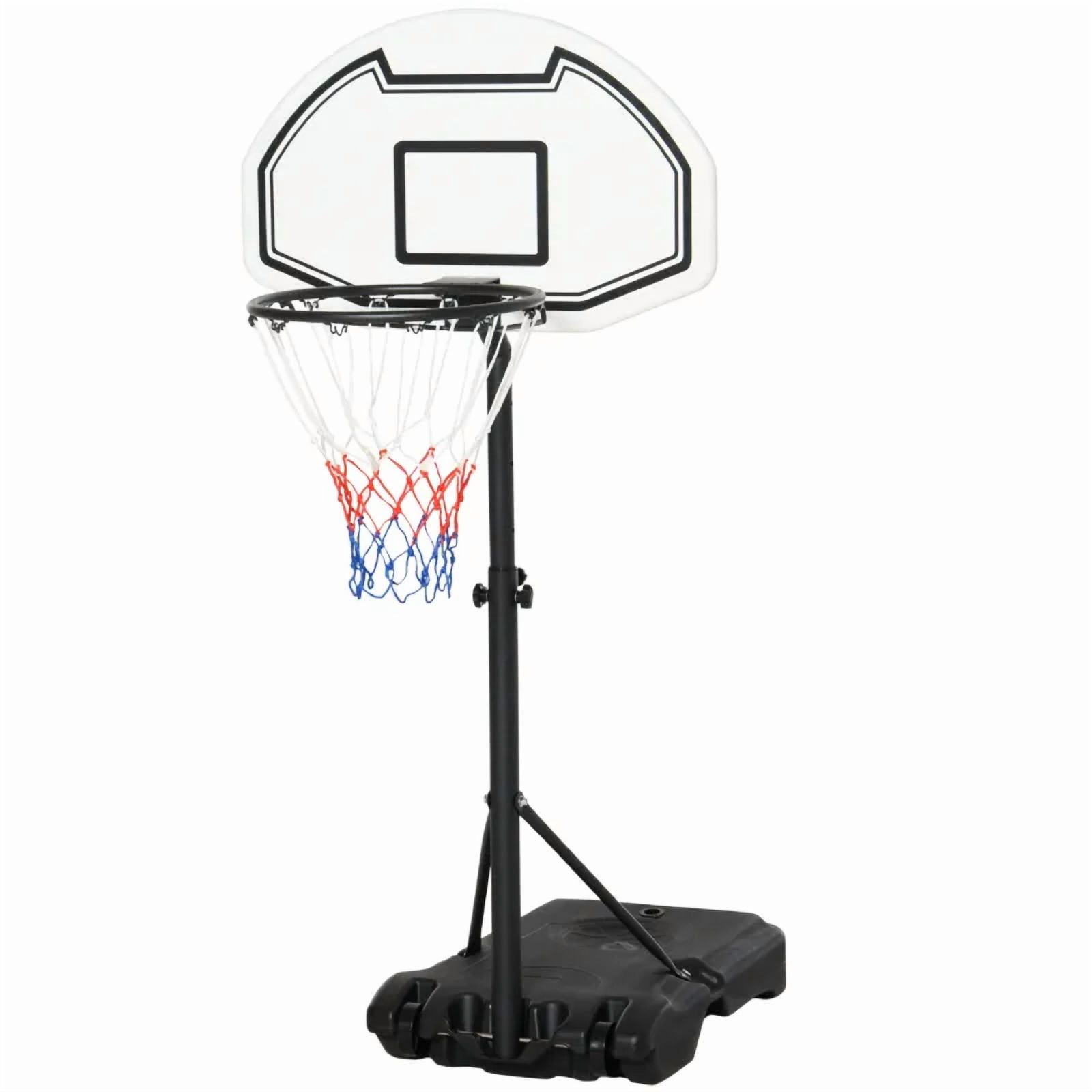 4.3FT - 5.3FT Kids Height-Adjustable Basketball Hoop, Portable Backboard Set w/ 2 Wheels, Fillable Base