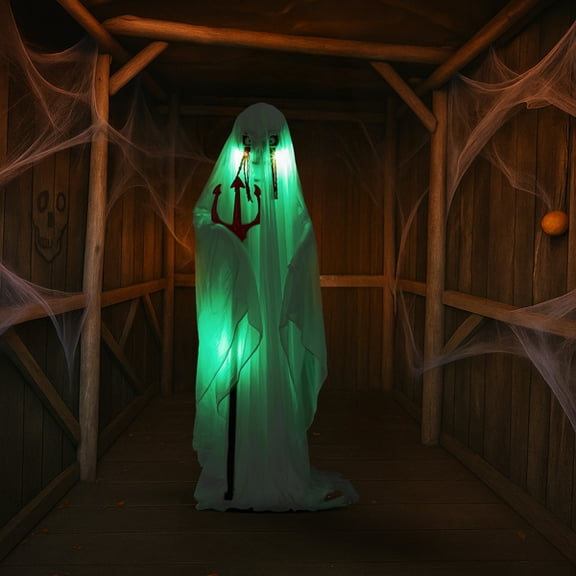 4.3ft Life-Size Halloween Animatronic Ghost, Sound-Activated (Green LED Body + Scary Sounds), 1-Minute Assembly for Yard/Haunted House/Party