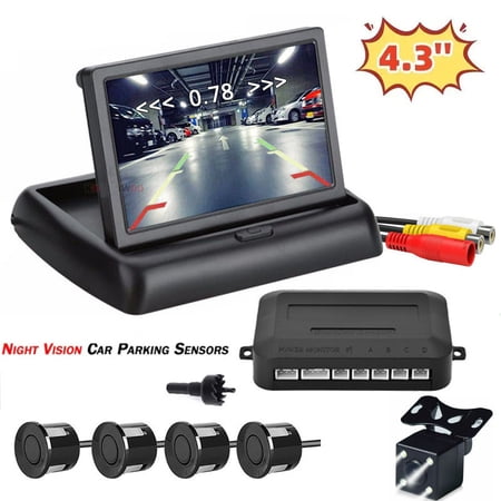 4.3in Backup Camera and Monitor HD Car Rear View Reverse Night Vision Parking Kit+Universal Blind Spot Sensor Warning System Radar Monitoring Detection Set