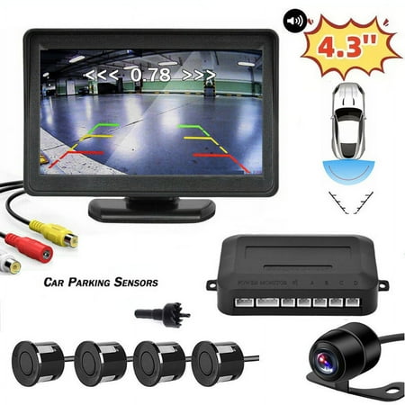 4.3in Backup Camera and Monitor HD Car Rear View Reverse Night Vision Parking Kit+Universal Blind Spot Sensor Warning System Radar Monitoring Detection Set