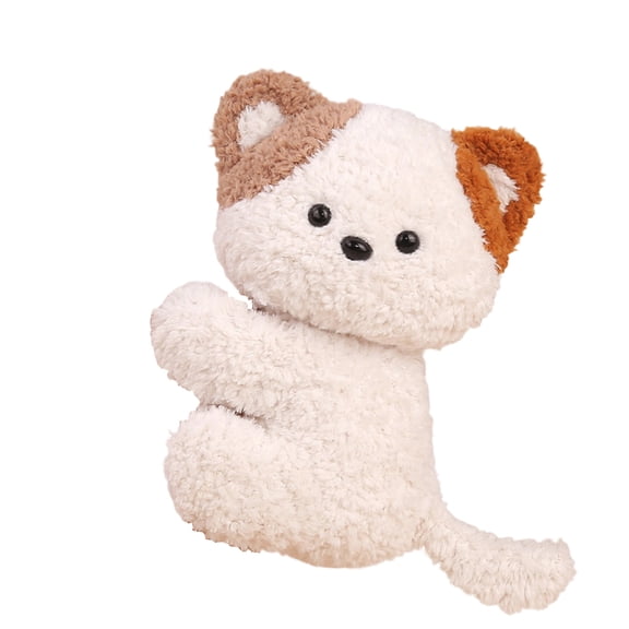 4.3in Fluffy Feline Figurine, 1 Pc, Cream Tan Color, Tabletop Display, Nursery Shelf, All Ages Patting Plush toy, All Ages decor for Nursery, Nursery Accent Pieces