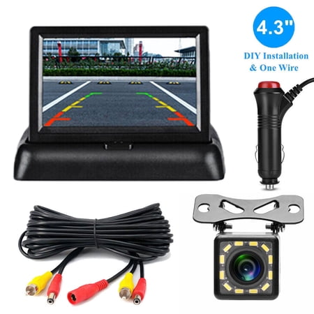 4.3in Foldable LCD Display Monitor Car Rear View Backup LED Night Camera