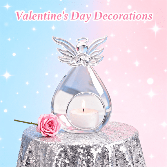 4.3in Hanging Candle Holder, Glass Angel Candlestick, Christmas Valentines Decor, Glass Candle Holders Pillar for Wedding Party Restaurant Hotel Garden Decoration