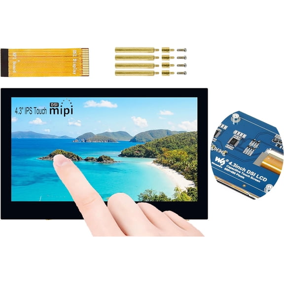 4.3inch DSI LCD 800 x 480 Capacitive Touch Display IPS Screen 160 Viewing Angle, for 4B/3B+/3A+/3B/2B/B+/A+, Compute Module 4/3/3+