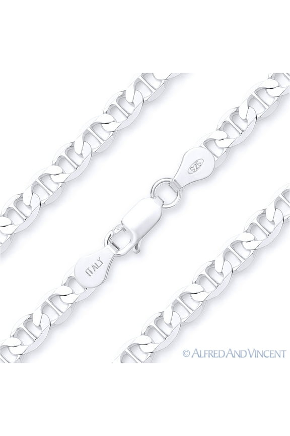 4.3mm Marina / Mariner Link Italian Chain Necklace in Solid .925 Sterling Silver