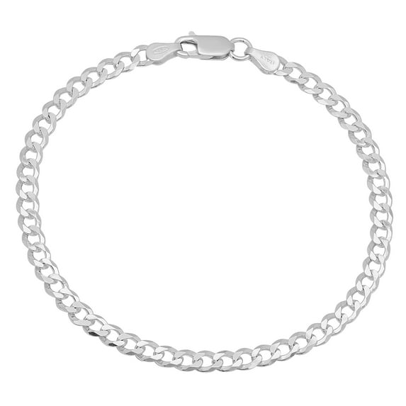 4.3mm Solid .925 Sterling Silver Beveled Curb Chain Bracelet, 8.5 inches