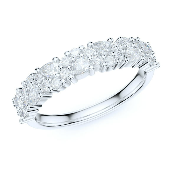 4.3mm Wide Sterling Silver Cluster Simulated Marquise and Round Diamond Half Eternity Ring (6.5)
