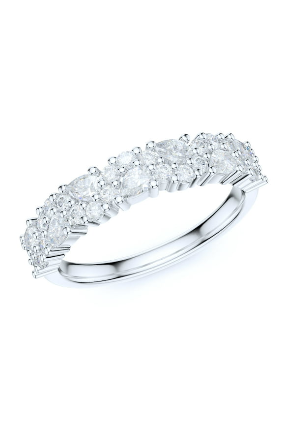 4.3mm Wide Sterling Silver Cluster Simulated Marquise and Round Diamond Half Eternity Ring (6)