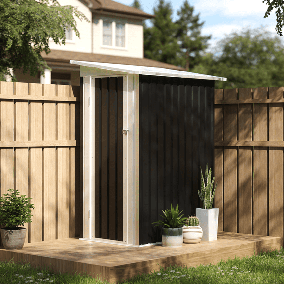 4.3x2.5 FT Galvanized Steel Pent Shed, Weatherproof Lockable Outdoor Tool Storage for Small Patios, Gardens & Backyards