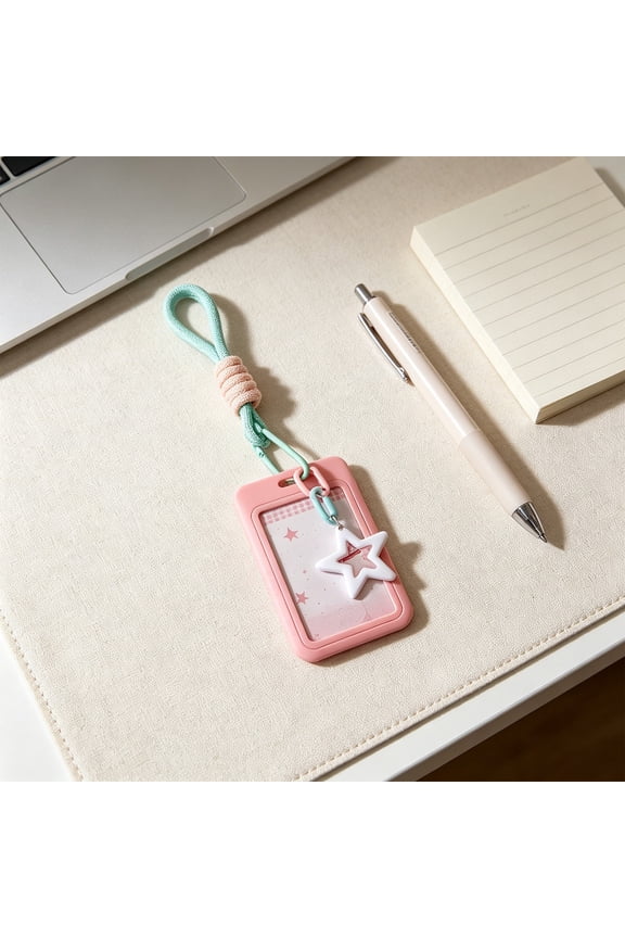 4.3x2.7In Star ID Badge Holder Slide Card Case With Lanyard For Bus Pass Key Card Work Office Commute Travel 3In Photo Protector