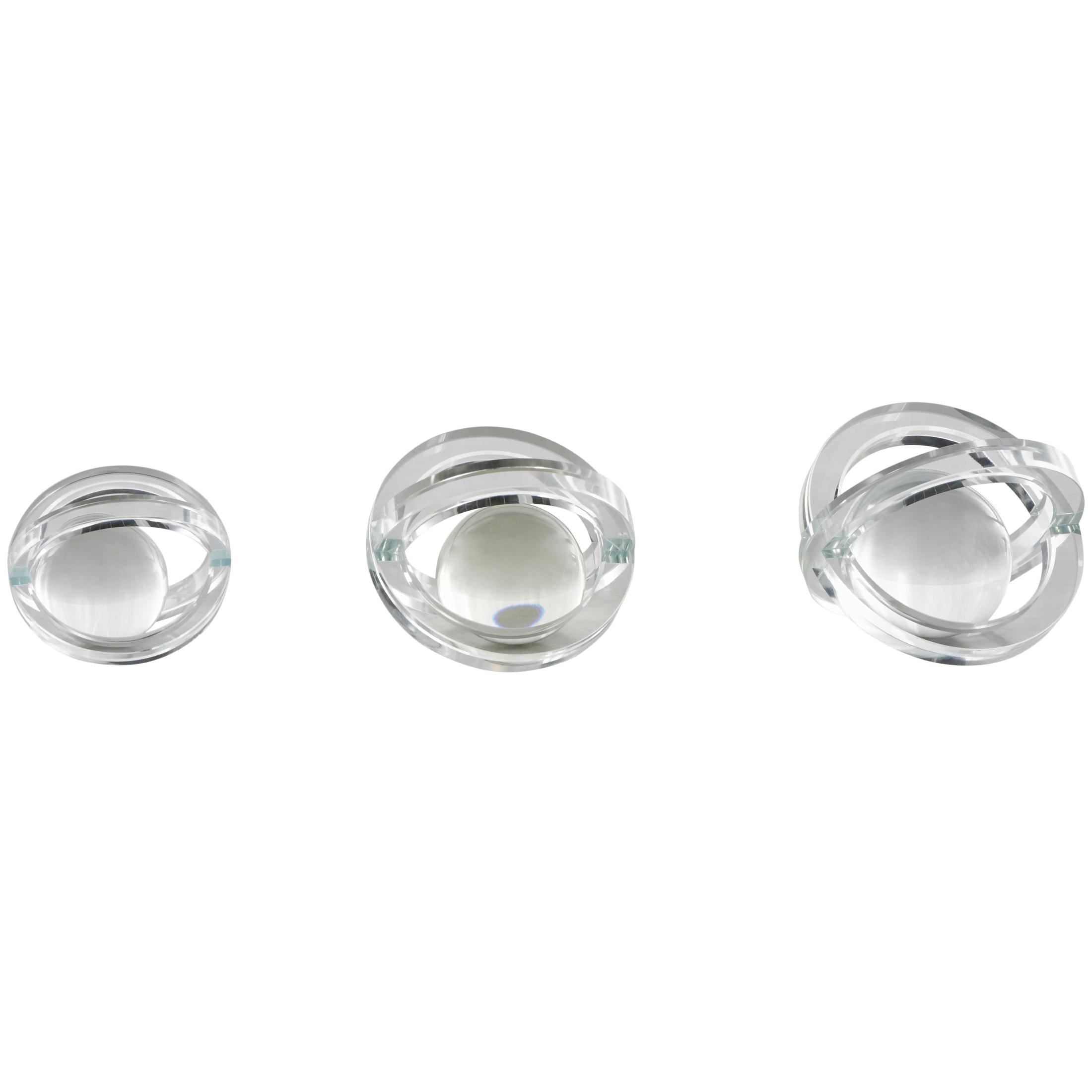 4", 4", 3"H Clear Glass Orb Geometric Sculpture with Overlapping Rings and Ball Center, by DecMode (3 Count)