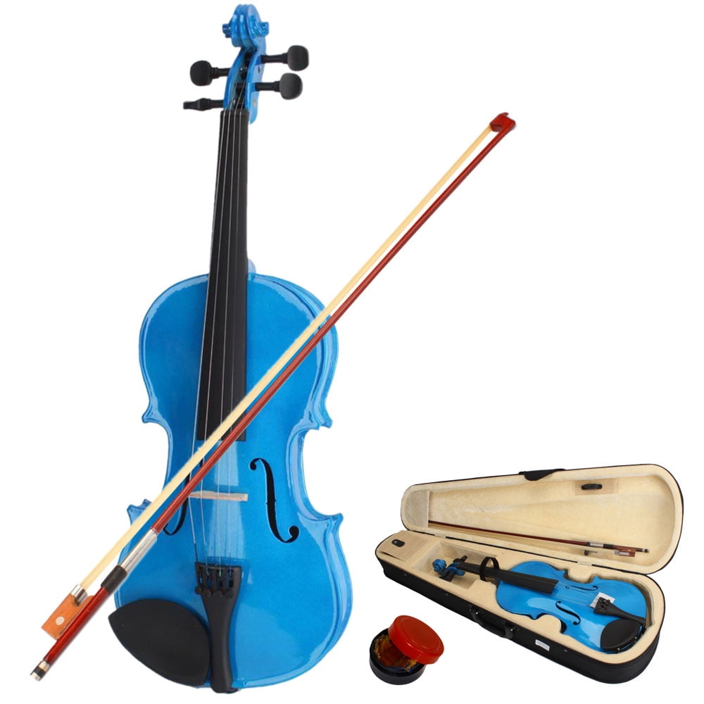 4/4 Acoustic Violin Set for Adults and Teens, Solidwood Fiddle with Case Bow and Rosin, Shoulder Rest, Dark Blue