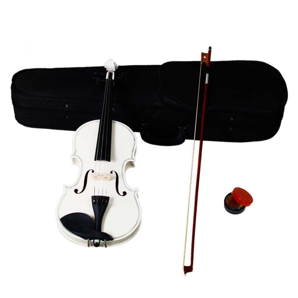 4/4 Acoustic Violin Set for Adults and Teens, Solidwood Fiddle with Case Bow and Rosin, Shoulder Rest, White